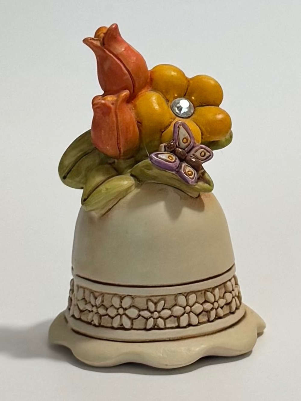 Vintage Bertolozzi P.S.T. Italian Floral Butterfly Decorative Bell Hand Painted